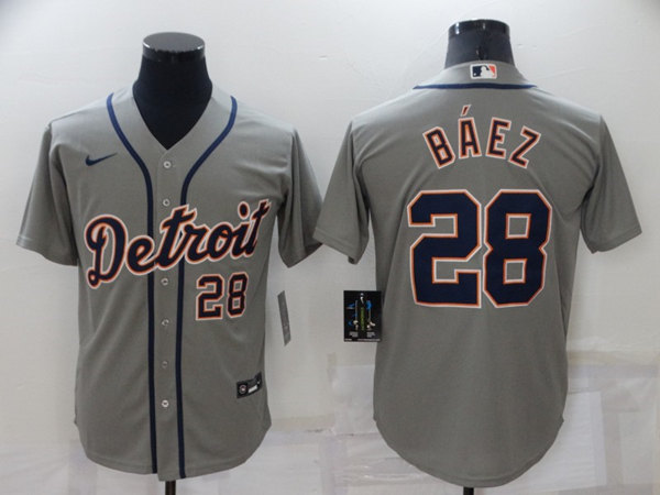 Men's Detroit Tigers #28 Javier B??ez Grey Cool Base Stitched Jersey